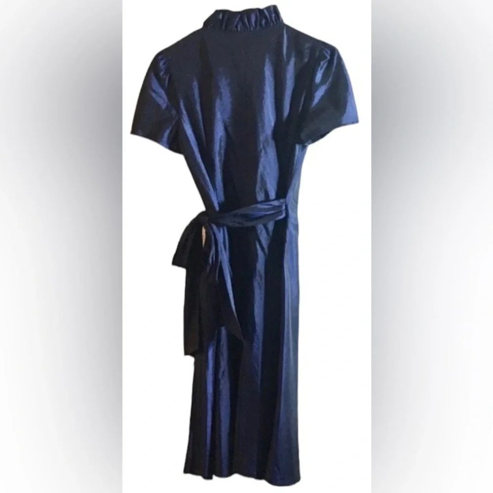 Evan-Picone Shimmering Sapphire Blue Ruffled Collar Wrap Dress - Picture 6 of 6